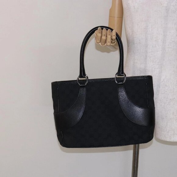 GUCCI GG Canvas Hand Bag Black Silver 113011 Auth - Picture 1 of 16
